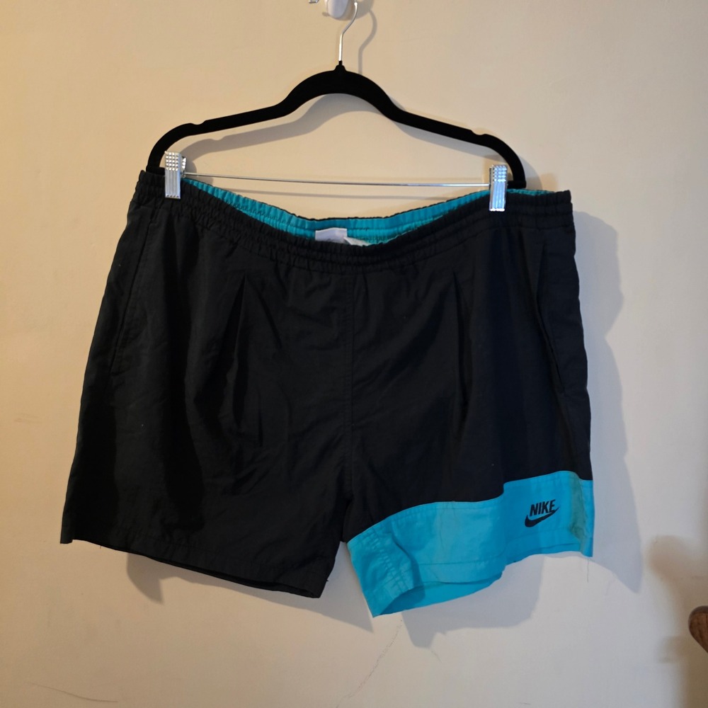 Vintage Nike Swim Trunks Mens Large Black Teal Colorblock 90s Mesh Liner Shorts